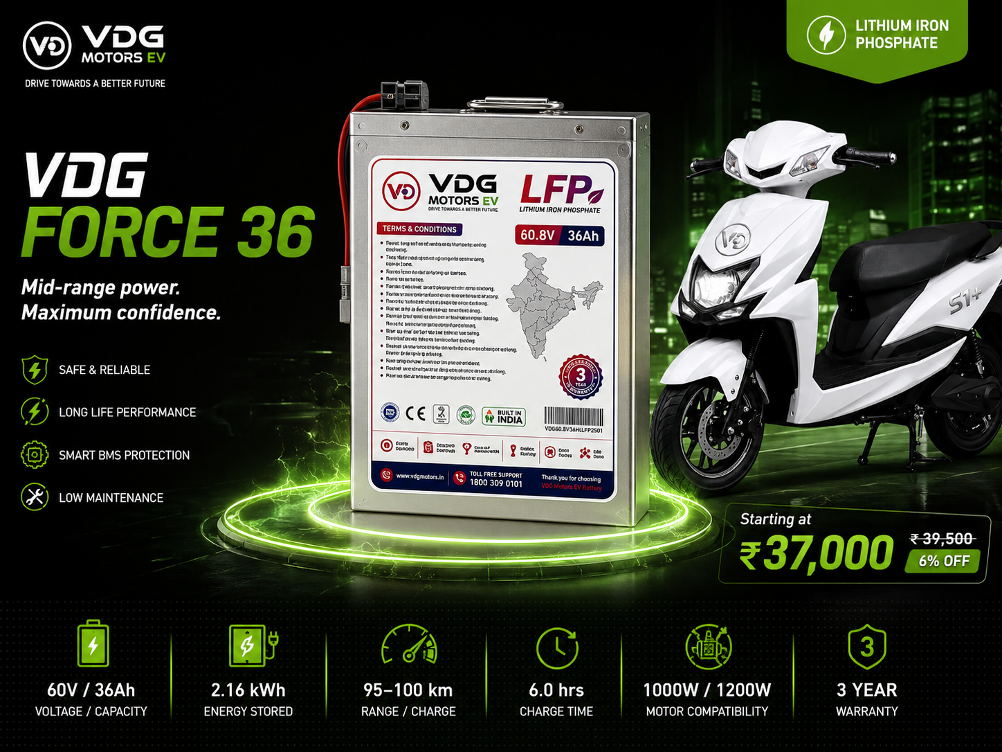 VDG FORCE 36 battery specifications