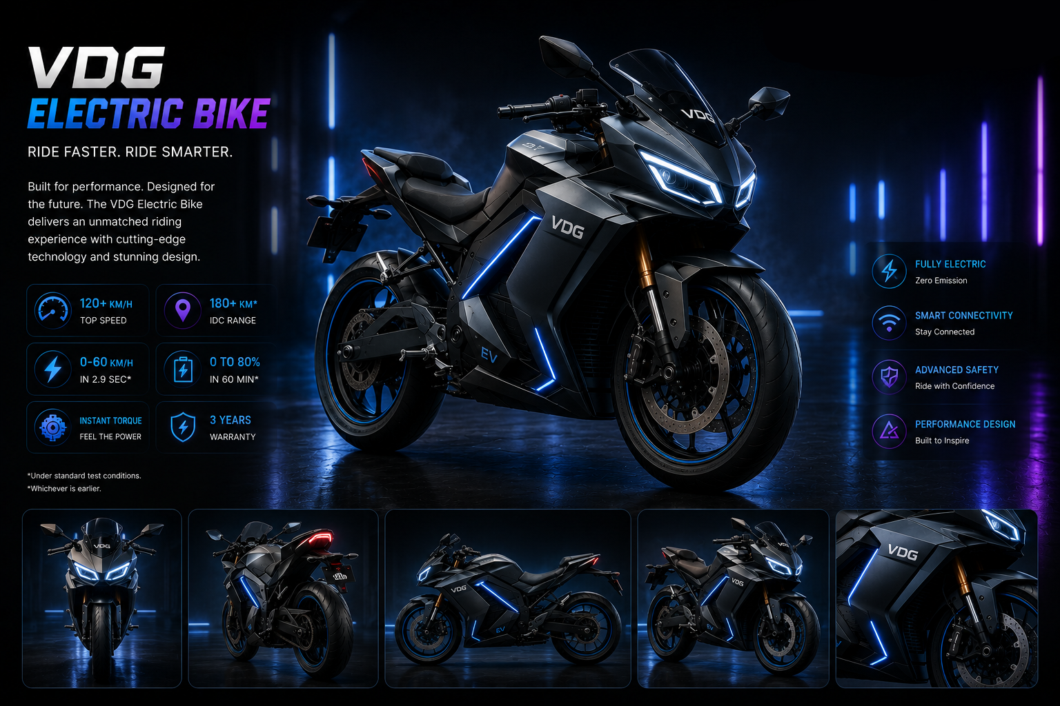 VDG Electric Bike — Full overview, front view and all angles