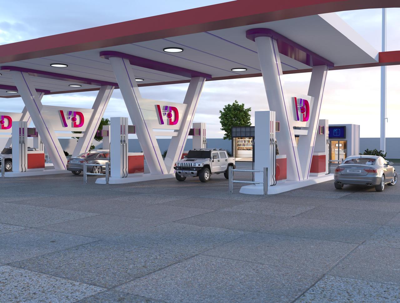A VD CNG station with branded canopy and refuelling bays